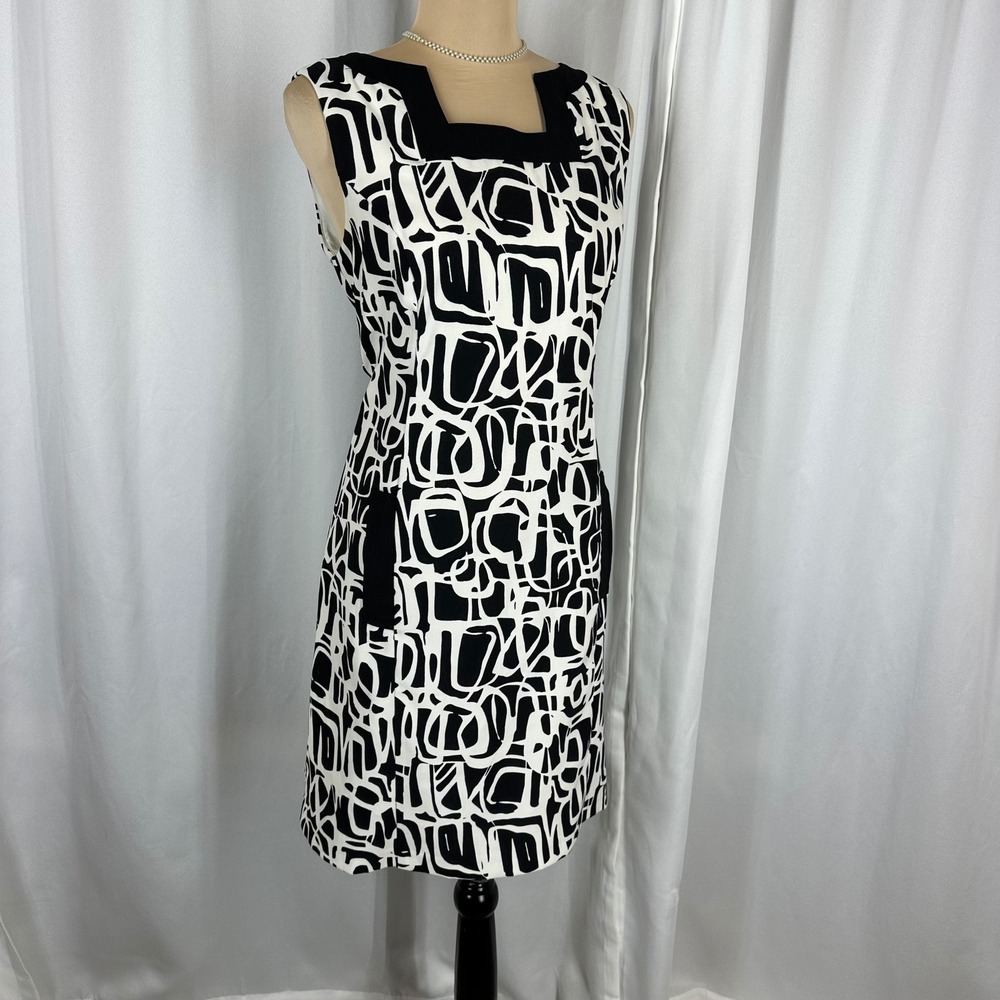 Ronni Nicole Size 10 Black White Abstract Shift Dress Sleeveless Career